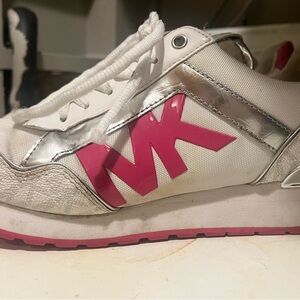 Michael Kors Women's Sneakers in White, Pink, and Silver